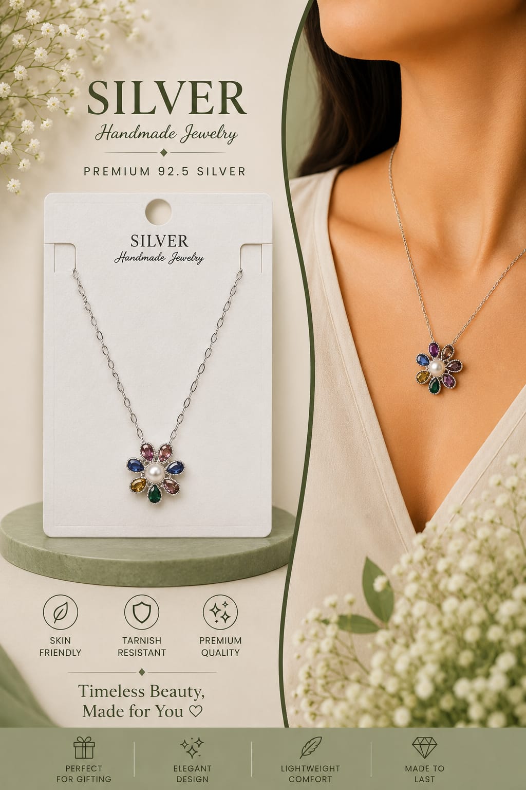 Mokshara Timeless Beauty 92.5 Sterling Silver Pendant & Earring Set