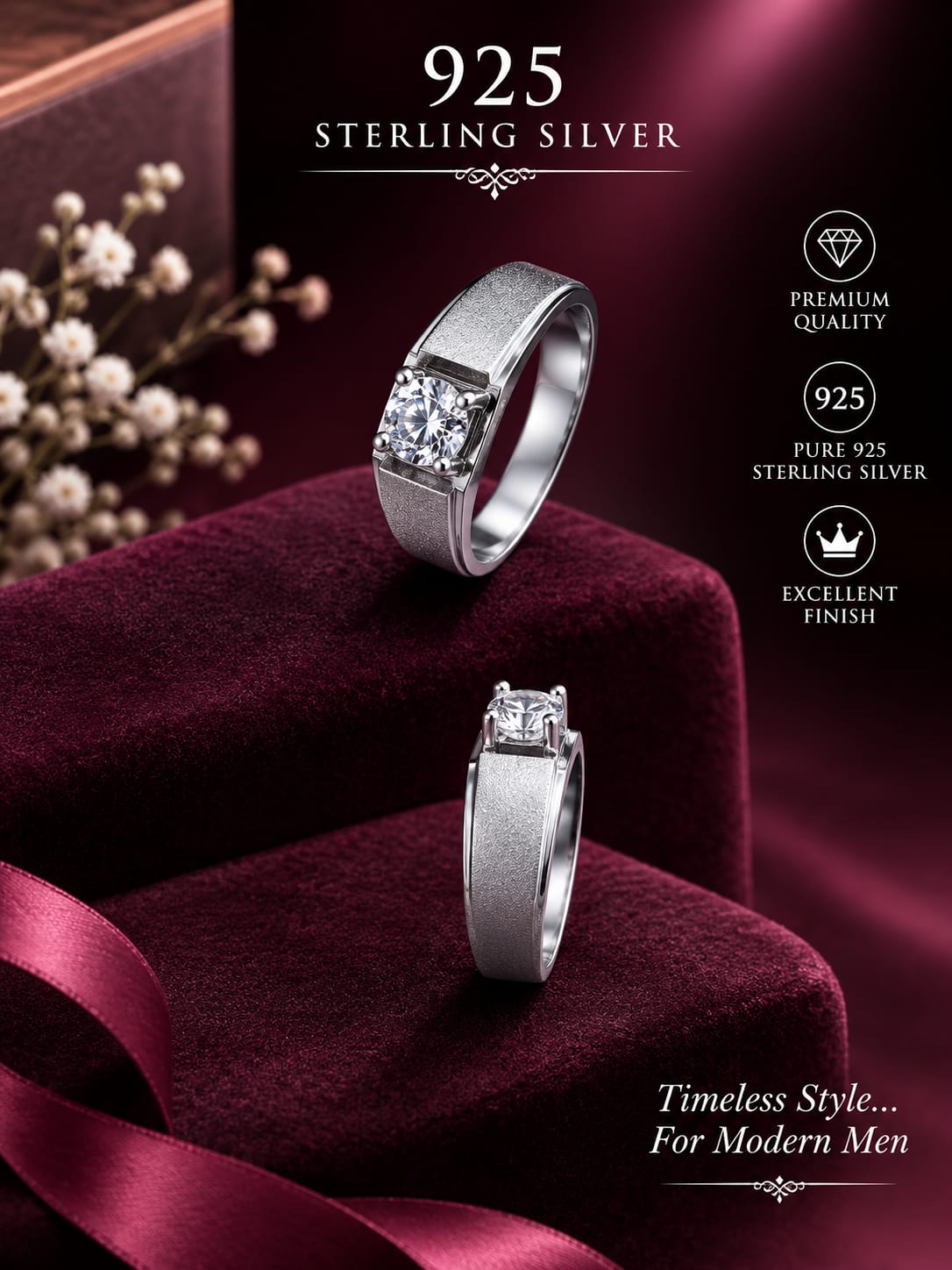 Primium starling silver mens ring