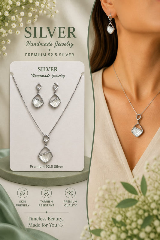 Mokshara Timeless Beauty 92.5 Sterling Silver Pendant & Earring Set